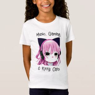 Music, Gaming and Kitty Cats   Anime Girl T-Shirt
