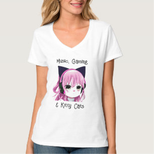 Music, Gaming and Kitty Cats Anime Girl T-Shirt