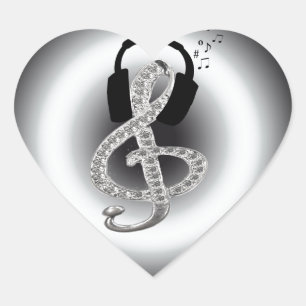 Music Gclef with headset Heart Sticker