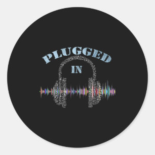 Music Gifts Heartbeats Graphic Quote Plugged In Mu Classic Round Sticker