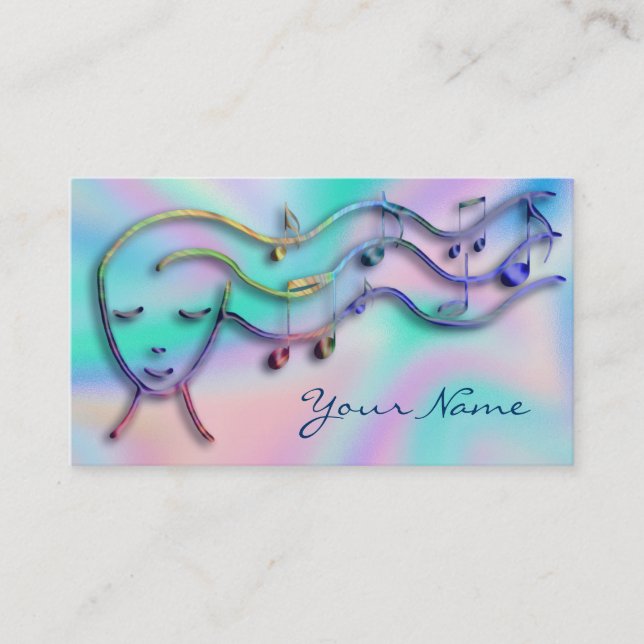 music girl on faux iridescent background business card (Front)