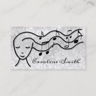 music girl on faux silver sequin design business card