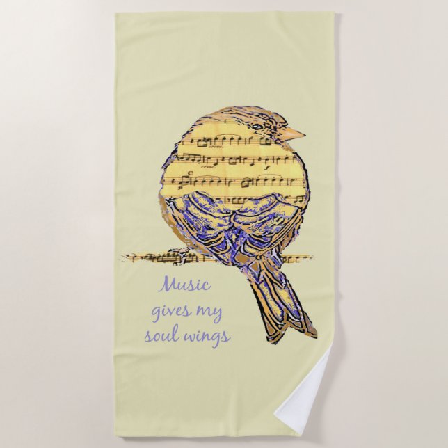 Music Gives my Soul Wings Quote & Bird Art Beach T Towel (Front)