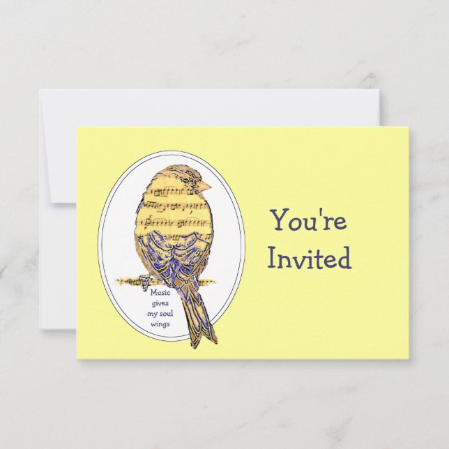 Music gives my soul wings Quote Bird Birthday Invitation (Front)