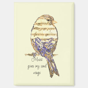 Music gives my soul wings Sparrow Bird Magnet