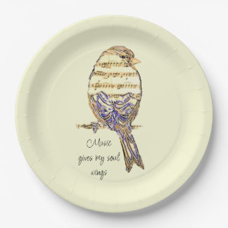 Music gives my soul wings Sparrow Bird Paper Plate