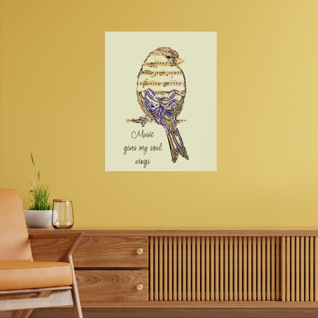 Music gives my soul wings Sparrow Bird Poster (Living Room 2)