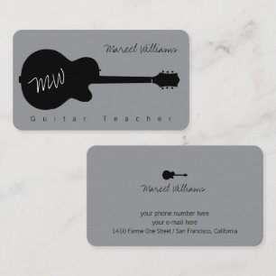 Music Gray Business Card with blk. Guitar