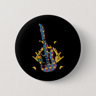 Music Guitar Autism Awareness Day Month Colourful  6 Cm Round Badge
