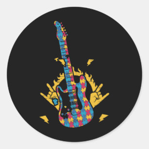 Music Guitar Autism Awareness Day Month Colourful Classic Round Sticker