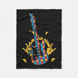 Music Guitar Autism Awareness Day Month Colourful Fleece Blanket