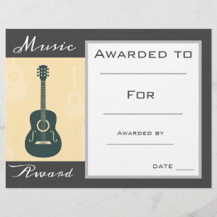 Music guitar award certificate music teacher