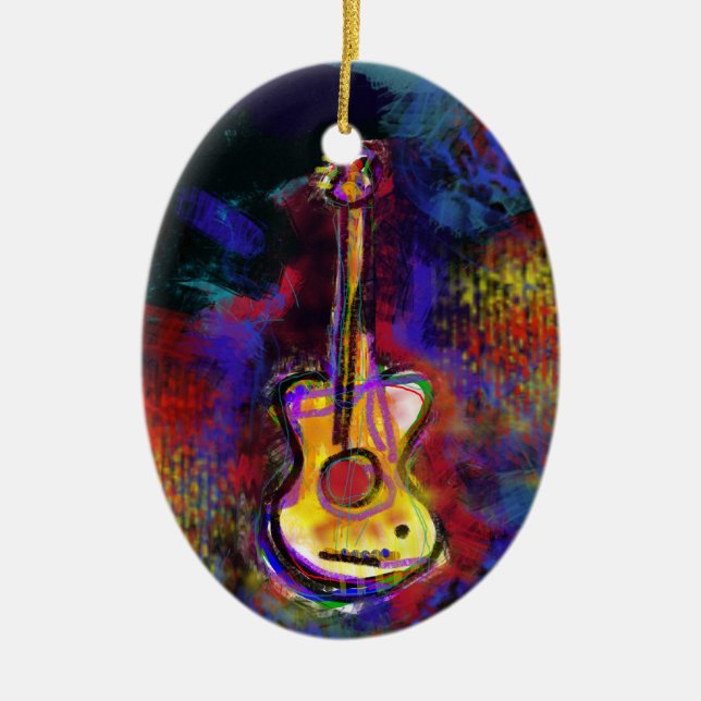 music guitar instrument ceramic tree decoration (Front)