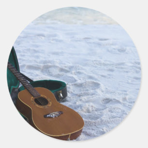 Music Guitar Love Sea Lonely Beach Classic Round Sticker