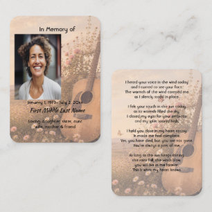 Music Guitar Memorial Prayer Card Photo Keepsake