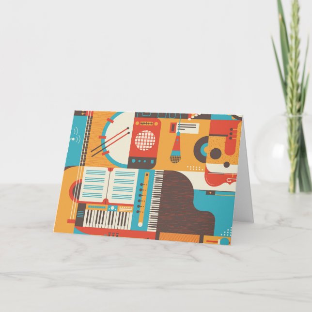 Music Guitar Piano Colourful Thank You Card (Front)