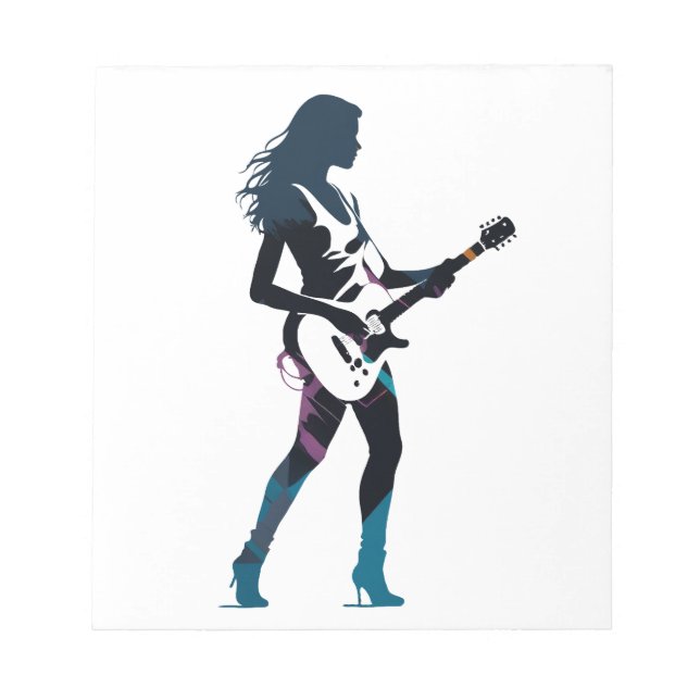 Music Guitar  Player Concert Fun Silhouette Style Notepad (Front)