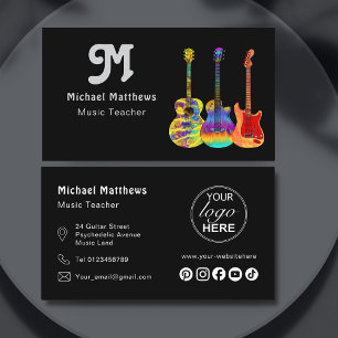 Music Guitar Teacher Logo and Social Media Custom Business Card