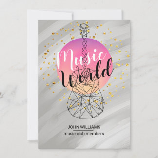 Music Guitar Thank You Watercolor Nature Grey Card