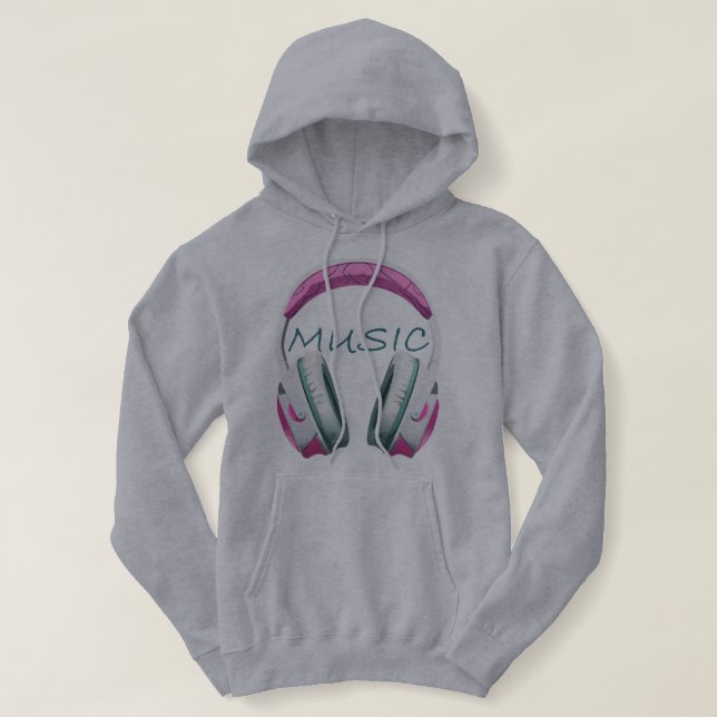 music headphones for girls hoodie (Design Front)