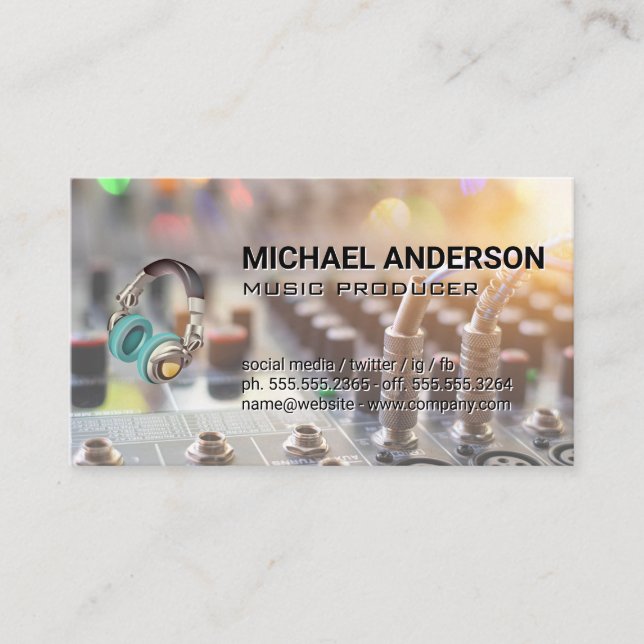 Music Headphones | Sound Board Mixer Business Card (Front)