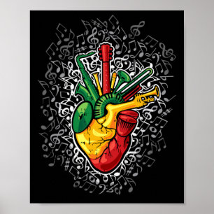 Music Heart Black History Month Colors Men Women M Poster