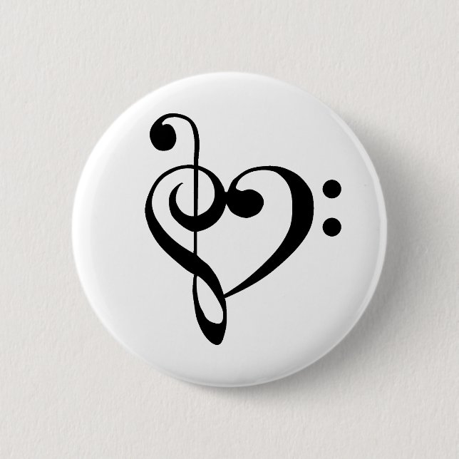 Music Heart Treble Bass Clef Heart - Black 6 Cm Round Badge (Front)