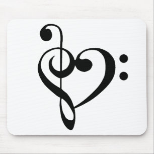 Music Heart Treble Bass Clef Heart - Black Mouse Pad