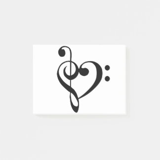 Music Heart Treble Bass Clef Heart - Black Post-it Notes