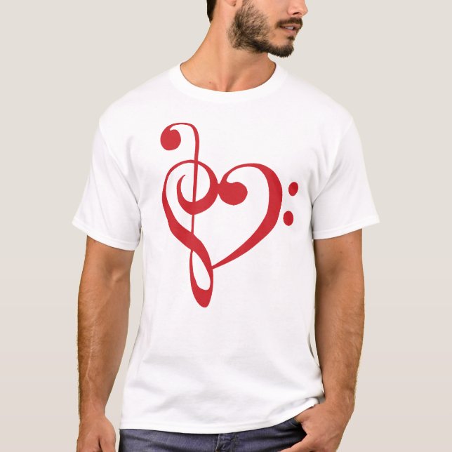 Music Heart Treble Bass Clef Heart - Scarlet T-Shirt (Front)