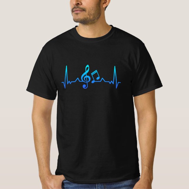 Music Heartbeat piano and guitar Gift Dad Mum T-Shirt (Front)
