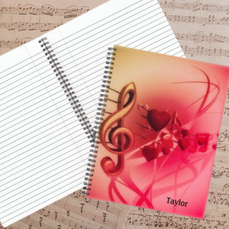 Music Hearts Custom Black Text Retro Pink Colours Notebook