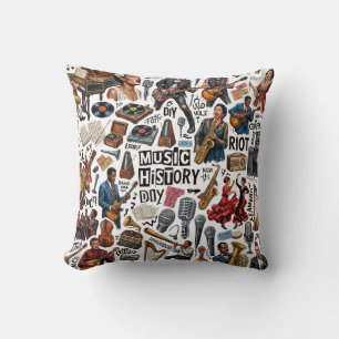 Music History & Genres Collage Art - Retro, Punk, Cushion