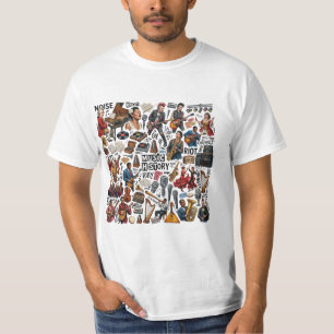 Music History & Genres Collage Art - Retro, Punk, T-Shirt