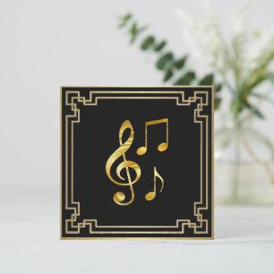 Music icons, gold on black, card
