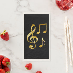Music icons, gold on black, napkin