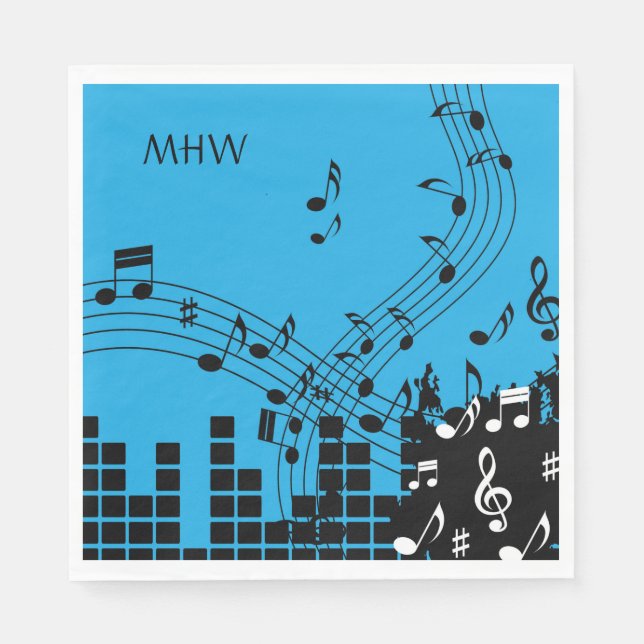Music Illustration custom monogram paper napkins (Front)