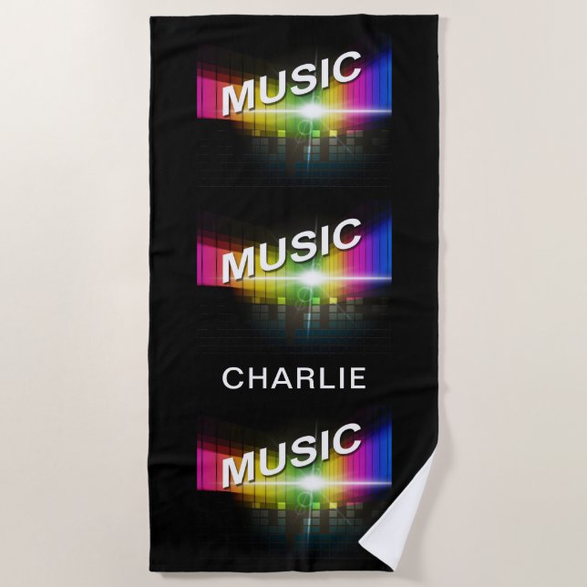 Music Illustration custom name beach towel (Front)