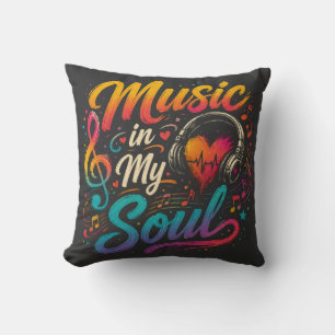Music in My Soul Colourful Headphones Heart Musi Cushion
