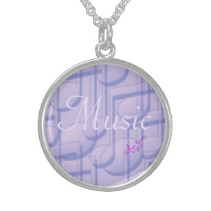 Music in Purple Sterling Silver Round Necklace