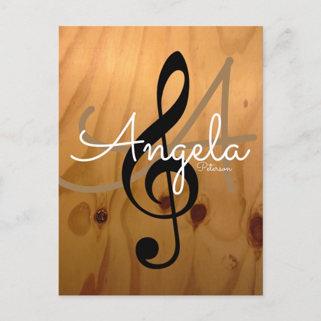 music inspired, rustic wood texture, personalized postcard (Front)
