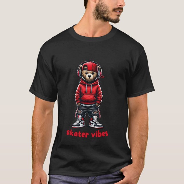 Music-Inspired Streetwear Teddy Bear Design T-Shirt (Front)