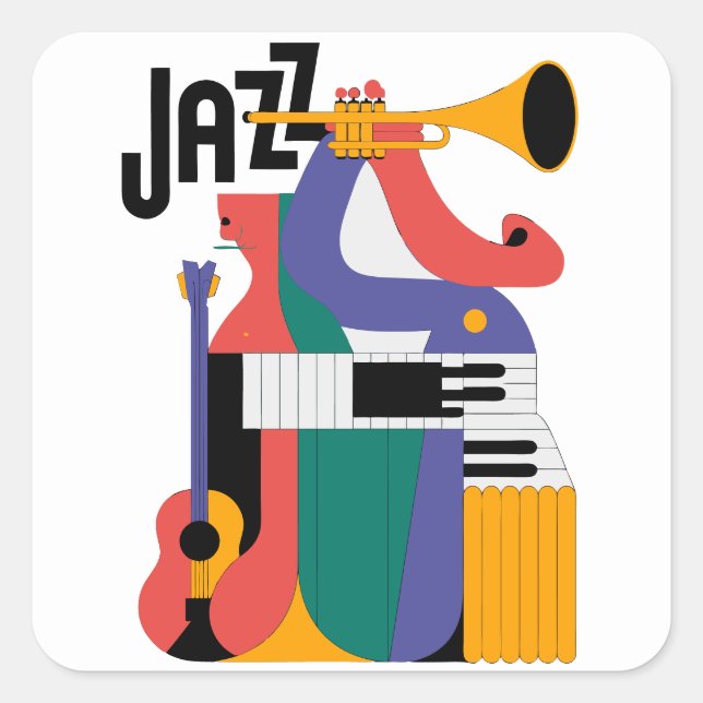 music instruments design square sticker (Front)
