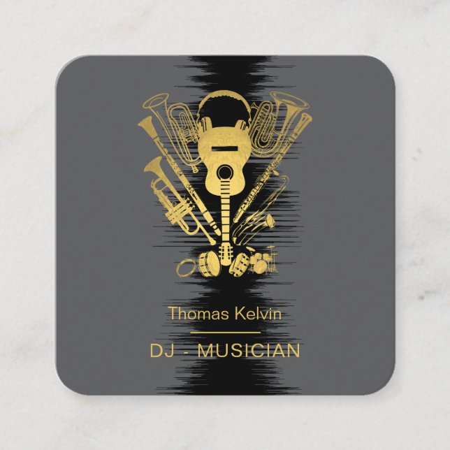  Music Instruments Event Organiser DJs Player Square Business Card (Front)