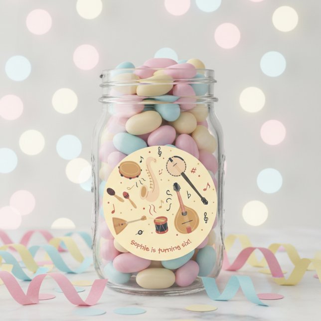 Music instruments kids birthday classic round sticker (Creator Uploaded)
