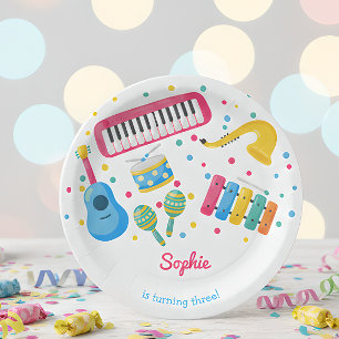 Music instruments kids birthday paper plate