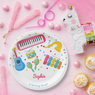 Music instruments kids birthday paper plate