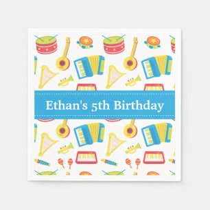 Music Instruments Kids Birthday Party Blue Custom Napkin