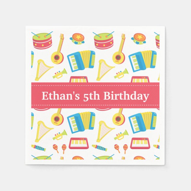 Music Instruments Pattern Kids Birthday Party Napkin (Front)