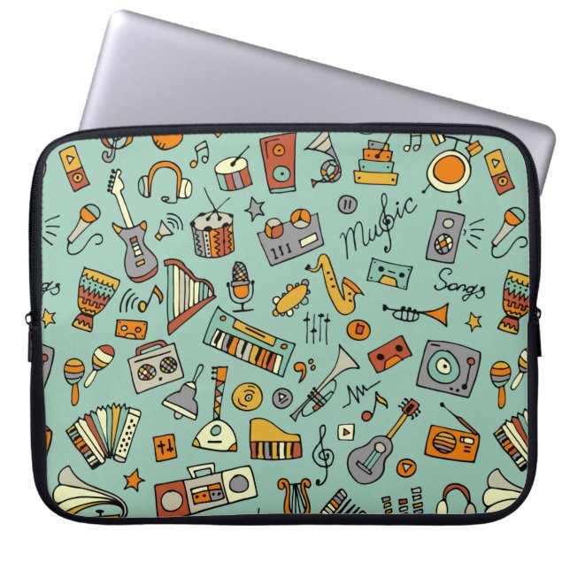 Music instruments sketch,seamless pattern laptop sleeve (Front)